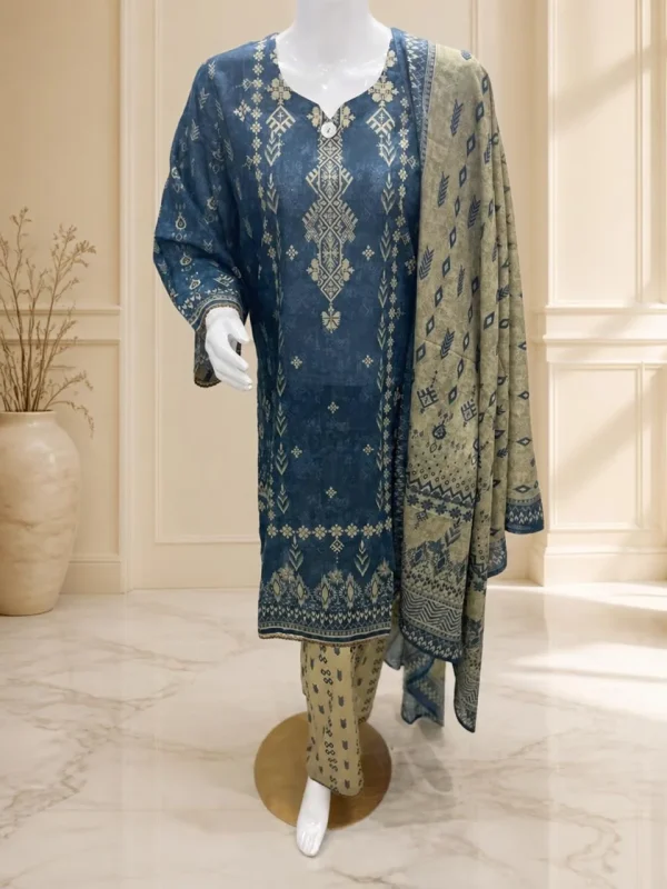 Bonanza Satrangi Indigo Heritage 3-Piece Suit – full look on mannequin