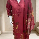 Bonanza Satrangi Maroon Chiffon Dupatta 2-Piece Suit – full look on mannequin