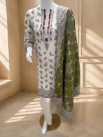 Bonanza Satrangi Olive Bloom 3-Piece Suit – styled with dupatta